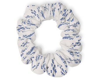 Boho Scrunchie in blau mit Blumenmuster