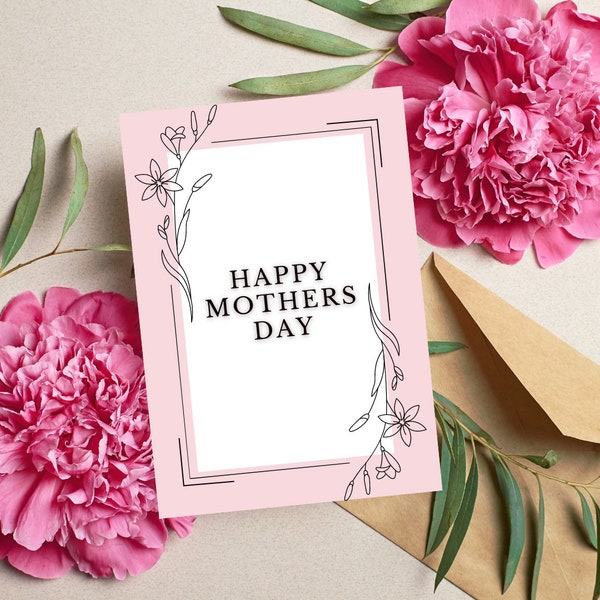 Printable Mother's Day Card | Pink Minimalistic | Floral Cards | 5'' by 7'' Folded | Mother's Day