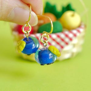 Blueberry Glass Earrings , Lampwork beads earrings, handmade glass earrings, gift for her, Fruit earrings