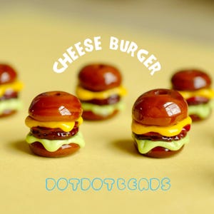 13x15mm Cheese Burger Lampwork Beads, handcrafted Lampwork Beads, Murano Glass Beads, Food Beads, Craft for Jewelry making, Made in USA,