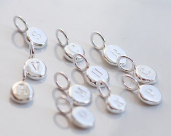 Solid Silver Initial Charm / Recycled Silver Pebble Pendant with Childrens Initial /necklace for Mum / Gift for New Baby