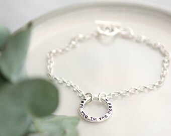 Silver Message Bracelet /Silver Circle Chain Bracelet / Personalised Bracelet with names