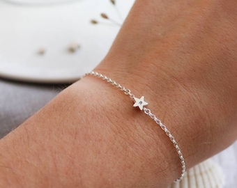 Solid Silver Star Bracelet / Dainty Personalised Sterling Silver Bracelet with Choice of Stars and Initials