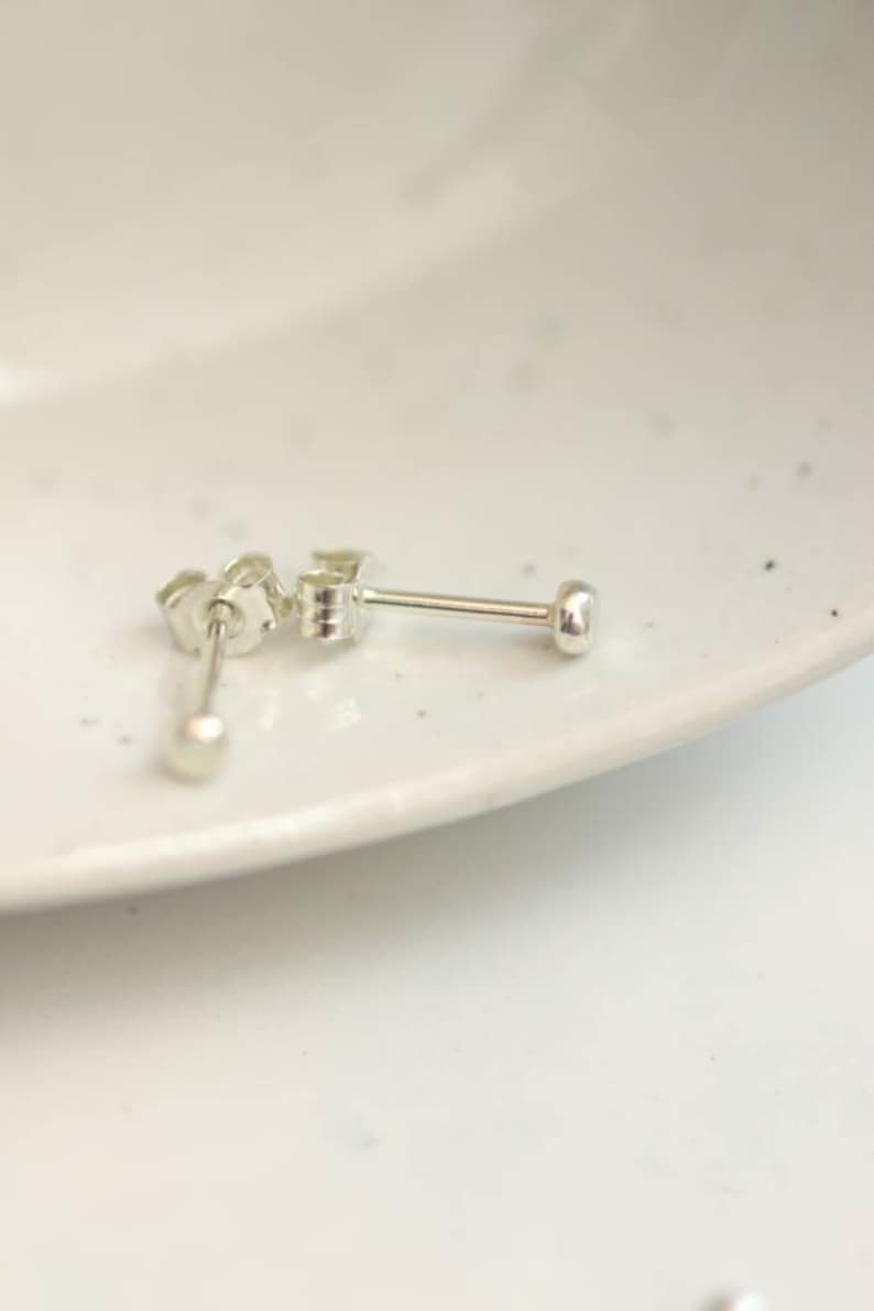 White Gold Studs / Solid 9ct Recycled White Gold / Second Piercing Studs Tiny Dot image 4