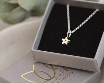 Silver Star Necklace / Chunky Solid Silver Star Personalised with an Initial, Childrens Initials / Star charm