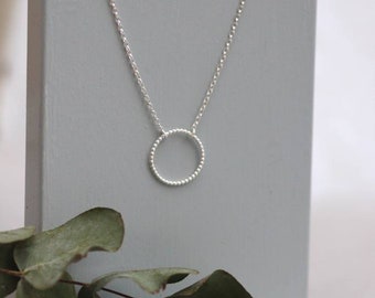 Beaded Circle Necklace /Sterling Silver Minimalist Pendant on a Chain