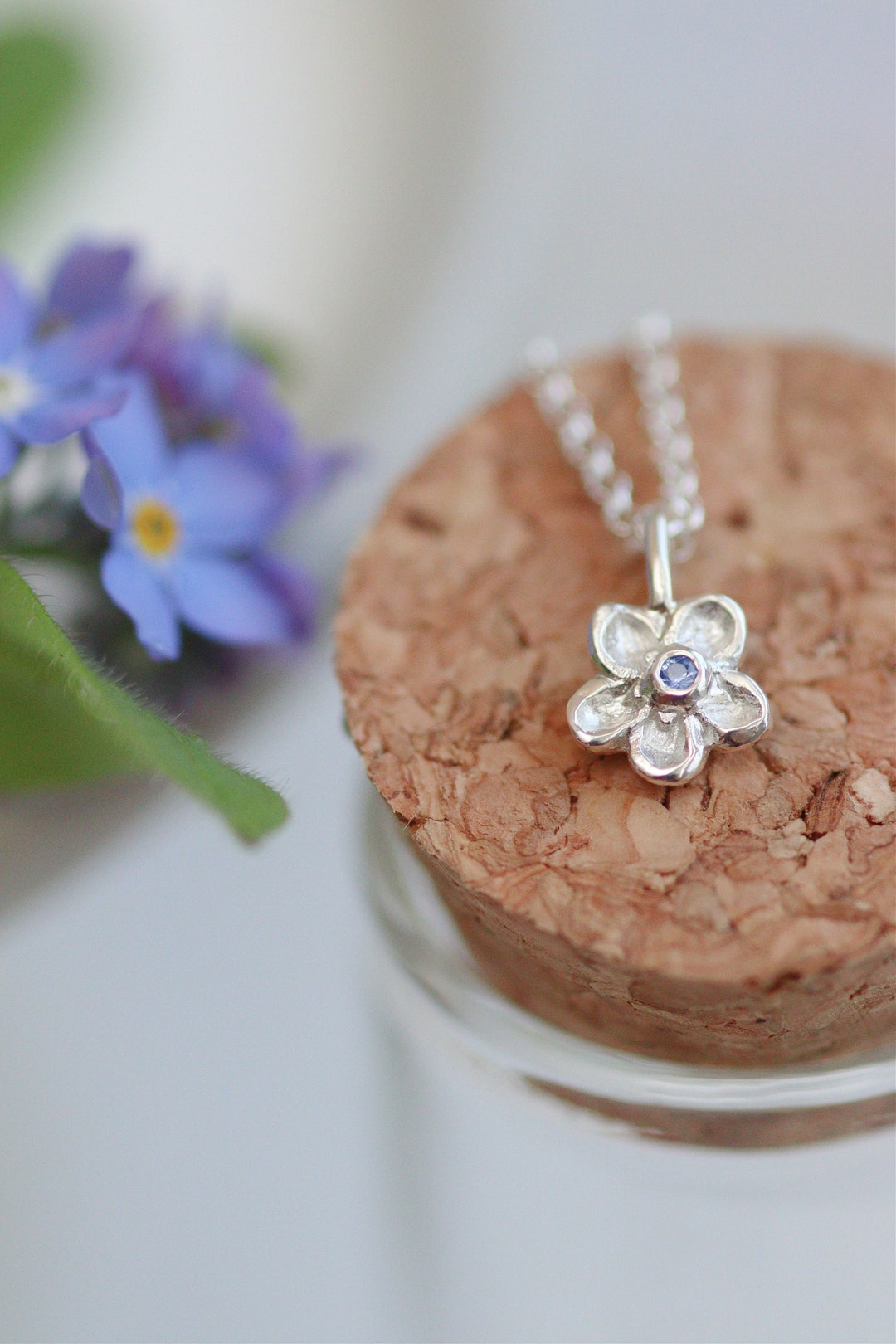 Buy Forget-me-not Silver Necklace With Cornflower Blue Sapphire Centre  Online in India
