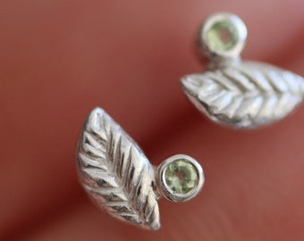 Falling Leaves Stud Earrings / Sterling Silver Asymmetrical Leaf Studs