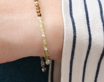 January Birthday Gift, Green Garnet Bracelet with Solid Sterling Silver Beads and Findings, January Birthstone