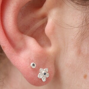 Forget-Me-Not Earrings Flower Studs Sterling Silver and Sapphire with Star Detail on the back image 2