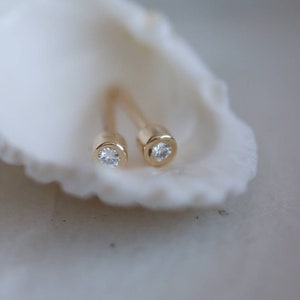 Tiny 9ct Gold and Natural Ocean Diamond Stud Earrings, Second Piercing, Ethically Sourced Diamonds