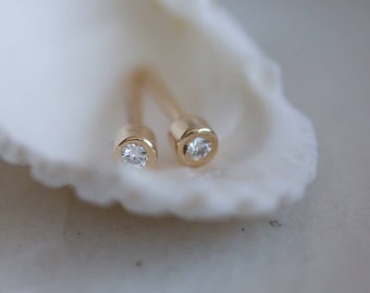 Tiny 9ct Gold and Natural Ocean Diamond Stud Earrings / Second Piercing / Ethically Sourced Diamonds