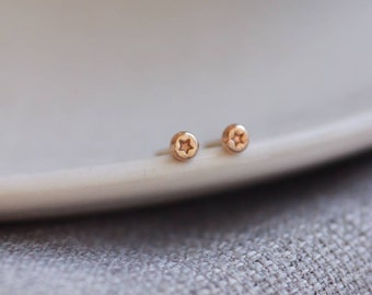 Solid Gold Little Star Earrings / 9ct Recycled Gold Handmade Studs