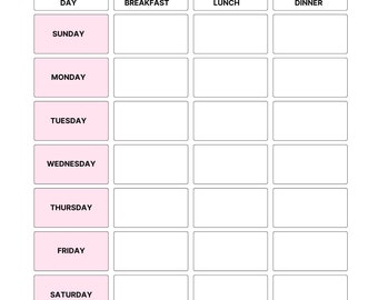 Weekly Meal Planner Pink Floral - Etsy