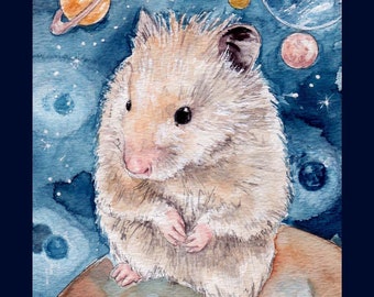 Outer Space Hamster Card. Original Art by The Illustrated Rat