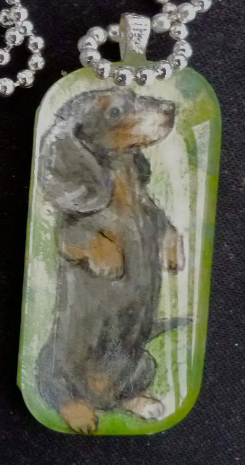 Begging Dachshund Hand Painted Pendant Wearable Art image 1