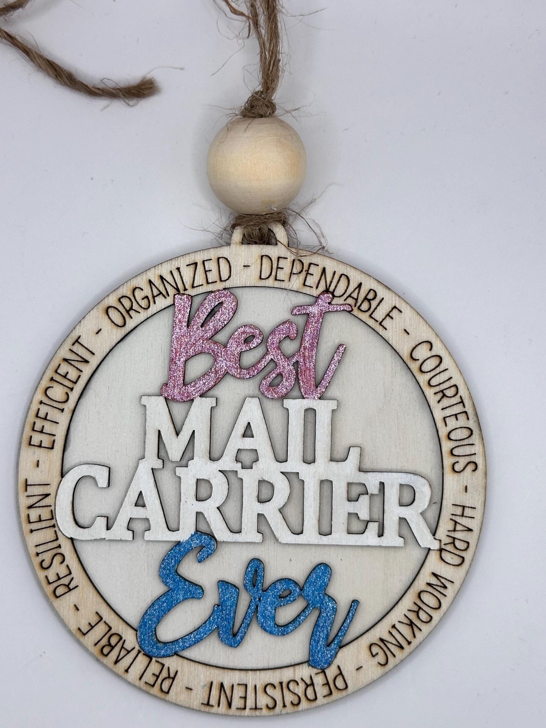Best Mail Carrier Ornament, Letter Carrier Gift, Hand Painted, Wood ...