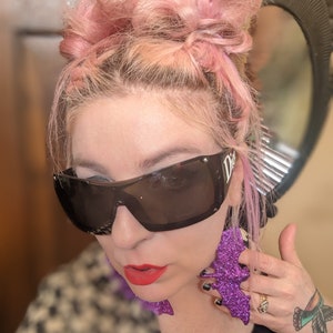 Goth Sparkly Purple Bat Earrings by Hex Designs