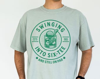60th Birthday Golf Shirt, 60th Gift for Men, 60th Birthday Gift, Turning 60 Gift, Swinging into Six-Tee Golf Shirt, Golf 60th Birthday Shirt