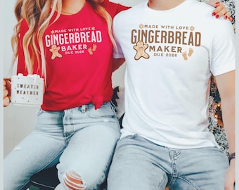 Pregnancy Announcement Christmas Gingerbread Sweatshirt, Gingerbread Bakery, Gingerbread Shirt, Husband Wife Matching Pregnancy Reveal Tee