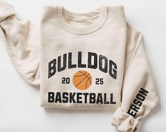 Custom Basketball Mascot Sweatshirt, Basketball Mom Sweatshirt, Custom Name On Sleeve, High School Sport Basketball Hoodie, Basketball Lover