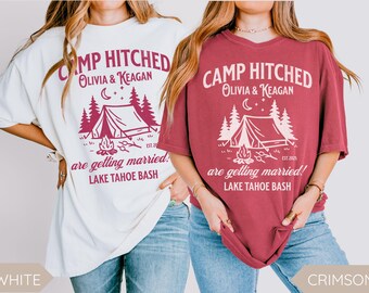 Custom Camping Bachelorette Shirt, Camp Hitched Bachelor Party Shirt, Joint Coed Bach Party, Matching Bridesmaid and Groomsman Proposal Gift