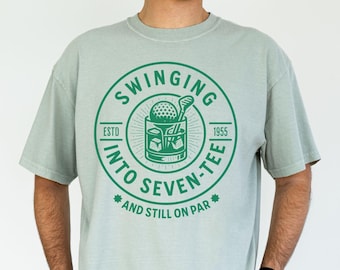 70th Birthday Golf Shirt, Grandpa Birthday Golf Gift, Turning 70 Birthday Comfort Colors Shirt, Swinging into Seven-Tee Shirt, Golf 70th Tee