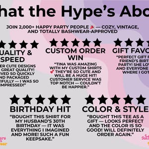 May include: A promotional graphic with the text "What the Hype's About" and customer testimonials. The design features star ratings and quotes about quality, custom orders, gifts, birthdays, and style. The Jollyrodgers Bashwear logo is at the bottom.