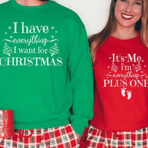 Pregnancy Announcement Christmas Sweatshirt, Husband Wife Matching Pregnancy Reveal Tee, Funny Pregnancy Reveal Shirt, Couples Matching Pjs