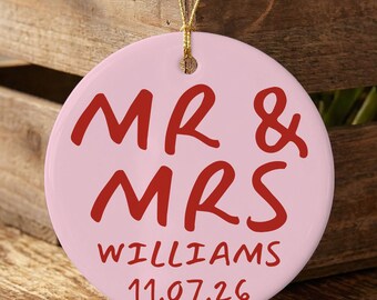 Mr and Mrs Christmas Ornament, Personalized Wedding Ornament, Newlywed Couple Gift, Custom Last Name Ornament, First Married Christmas