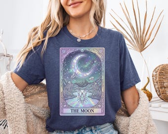 The Moon Tarot Skeleton Shirt, Goblincore T-Shirt, Occult Gothic Vintage Tee, Psychedelic Trippy Aesthetic, Witchy Tarot Tee, Tarot Card Tee