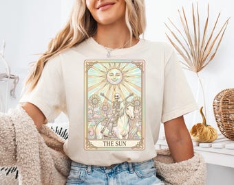 The Sun Tarot Skeleton Shirt, Goblincore T-Shirt, Occult Gothic Vintage Tee, Psychedelic Trippy Aesthetic, Witchy Tarot Tee, Tarot Card Tee