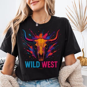 Boho Cow Skull Shirt, Howdy Shirt, Wild West Shirt, Cowgirl Shirt, Bull Skull Shirt, Country Music Shirt, Wild West Shirt, Southwest Tee