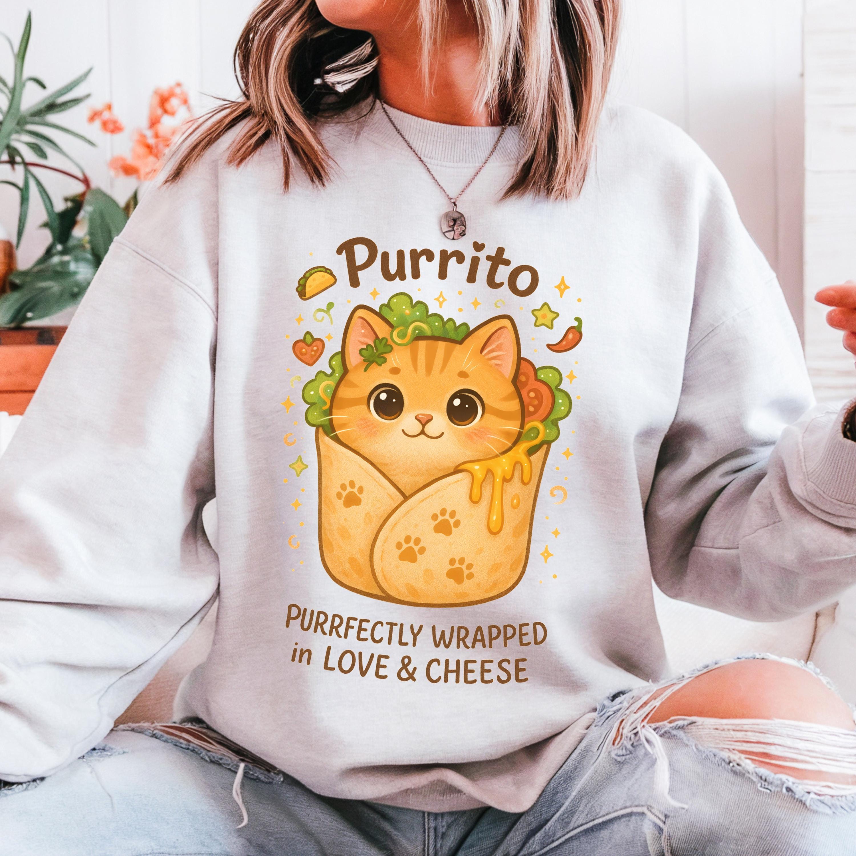 Purrito Sweatshirt, Burrito Lover Gift, Cat Burrito Tee, Foodie