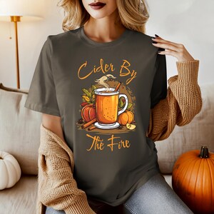 Cider by the Fire Shirt, Pumpkin Spice Shirt, Spooky Season Shirt, Cute Fall Shirt, Retro Tee Shirt, Thanksgiving Shirt, Halloween Shirt