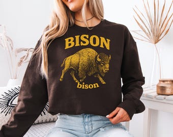 Vintage Bison Sweatshirt, Bison bison Tee, Dark Academia Clothing, Scientific Illustration Top, Biology Student Gift, Retro Nature Lover