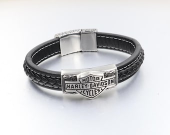 Pulsera de cuero Harley Davidson Biker Bar & Shield, joyería NUEVA, 22 cm