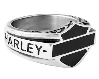Harley Davidson Biker Bar & Shield Outline Zegelring Roestvrijstalen Ring Sieraden Maat 7-14 Zilver NIEUW