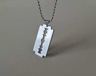 Razor Blade Necklace - Silver-Plated Metal Pendant