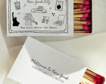 Plantilla de caja de cerillas personalizada para taxi de Nueva York, cerillas personalizadas para bodas en Nueva York, dibujo del puente de Brooklyn, fiesta de pizza en Nueva York