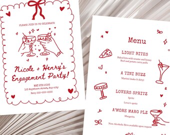 Hand Drawn Whimsical Wedding Invite Tini Bit Older Invitation Editable  Template Cupid Coquette Girls Night A Tini Bit Older Menu