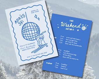 Apres Ski Club Bachelorette Invite Itinerary Template for Wedding Weekend Bach Invite Downloadable Template Custom Birthday Winter Ski