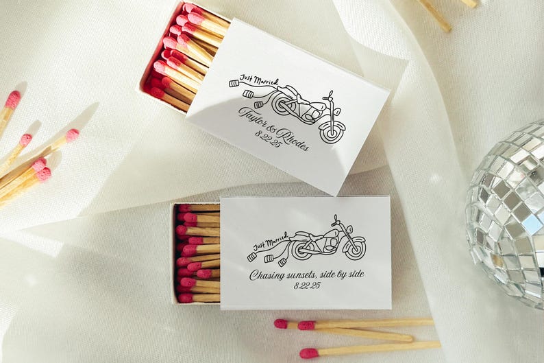 Motorcycle Just Married Drawing Matchbox Template – Wedding Favor ...