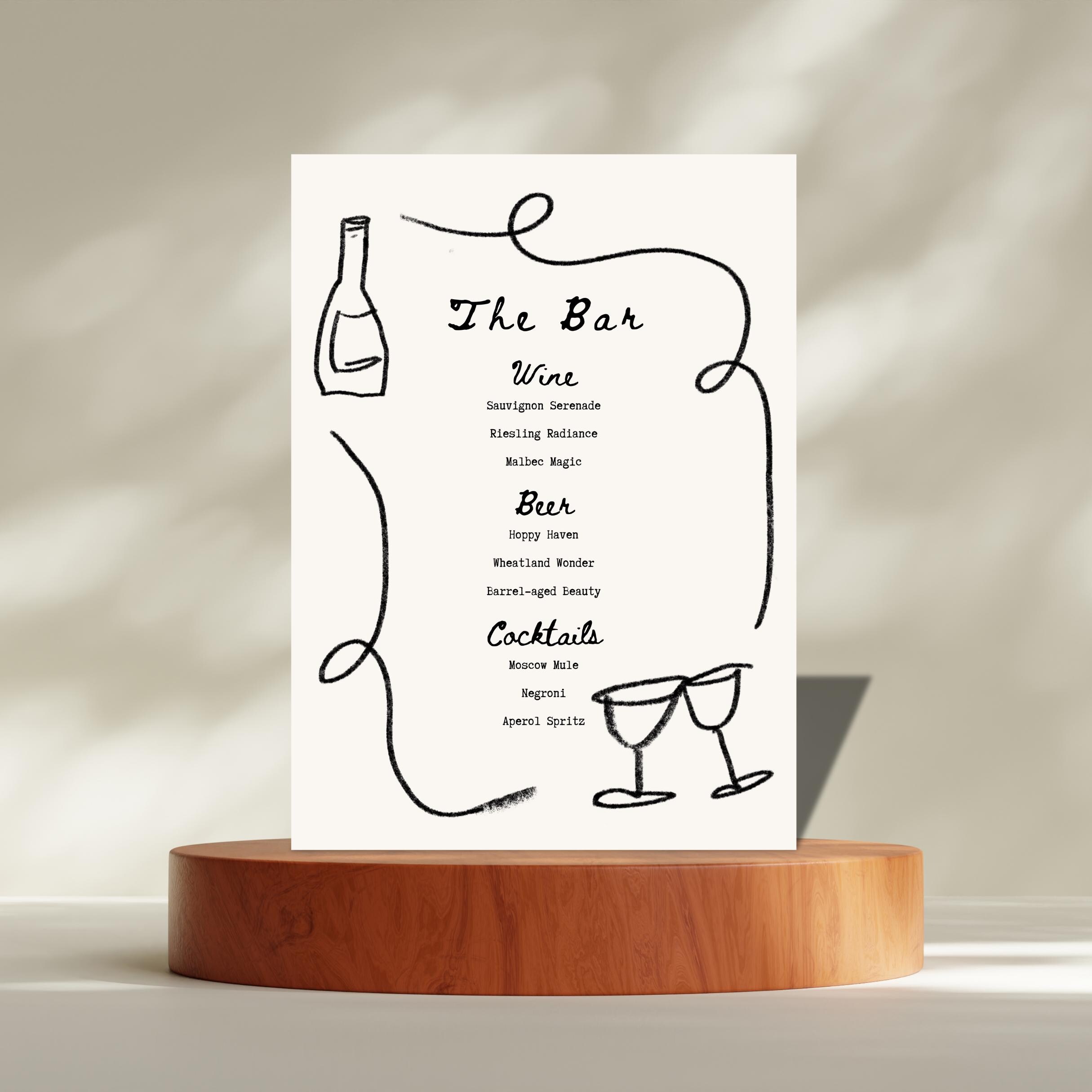 Wedding Bar Sign Template for Wedding Drink Menu Printable Signage for