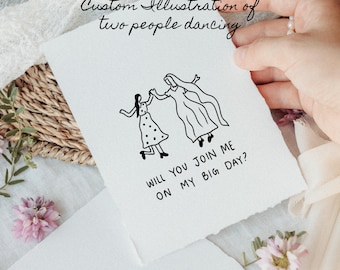 Hand drawn custom girls or boys dancing Portrait Hand Drawn Whimsical Wedding Portrait Art