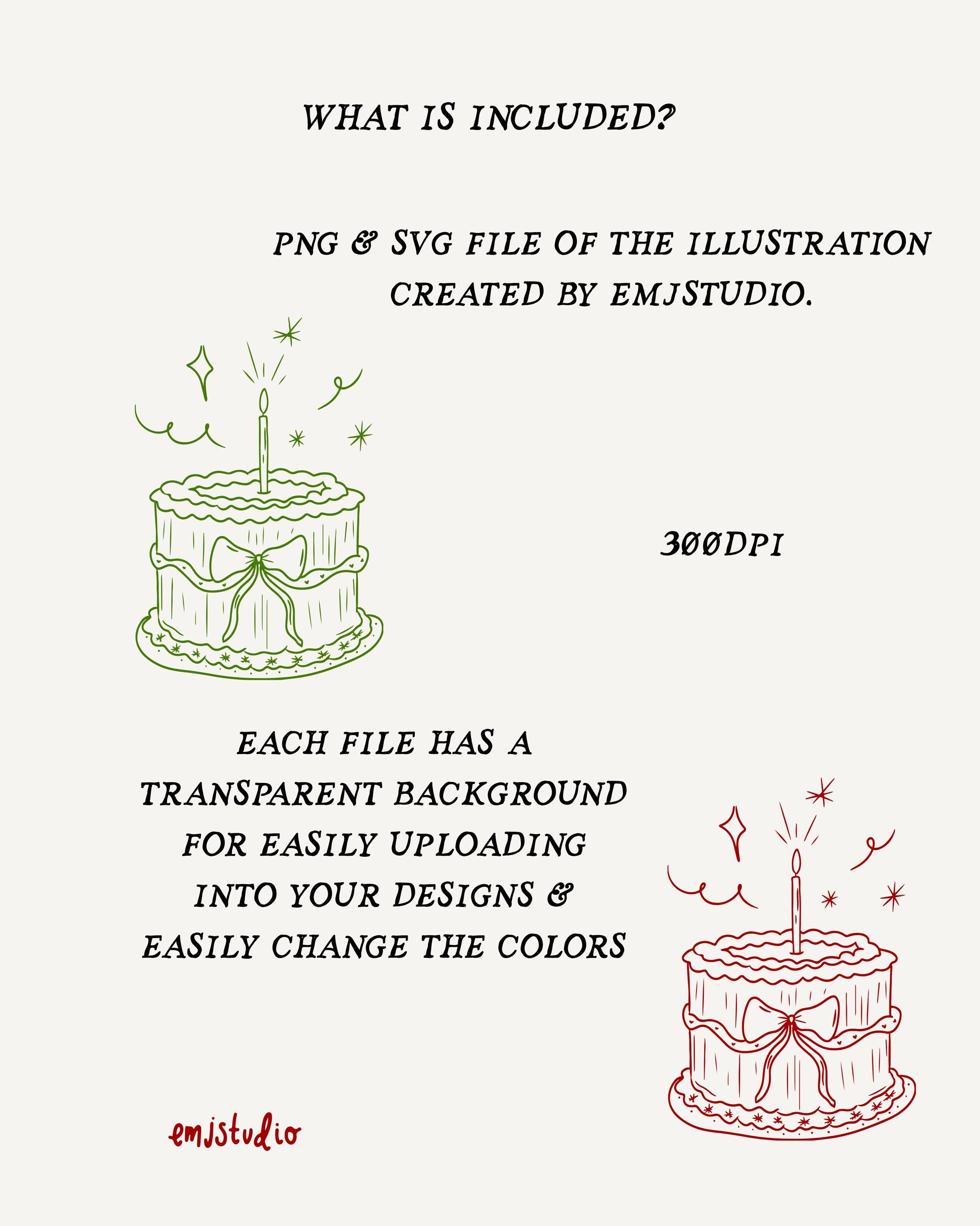 Hand-drawn Birthday Cake With Bow Illustration – Cake Clipart for Cards ...