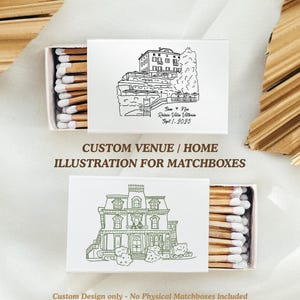 Custom Hand-Drawn Venue or Matchbox Illustration (Digital File Only) Custom Matchboxes Wedding Favors Personalized Favors, Business Matches