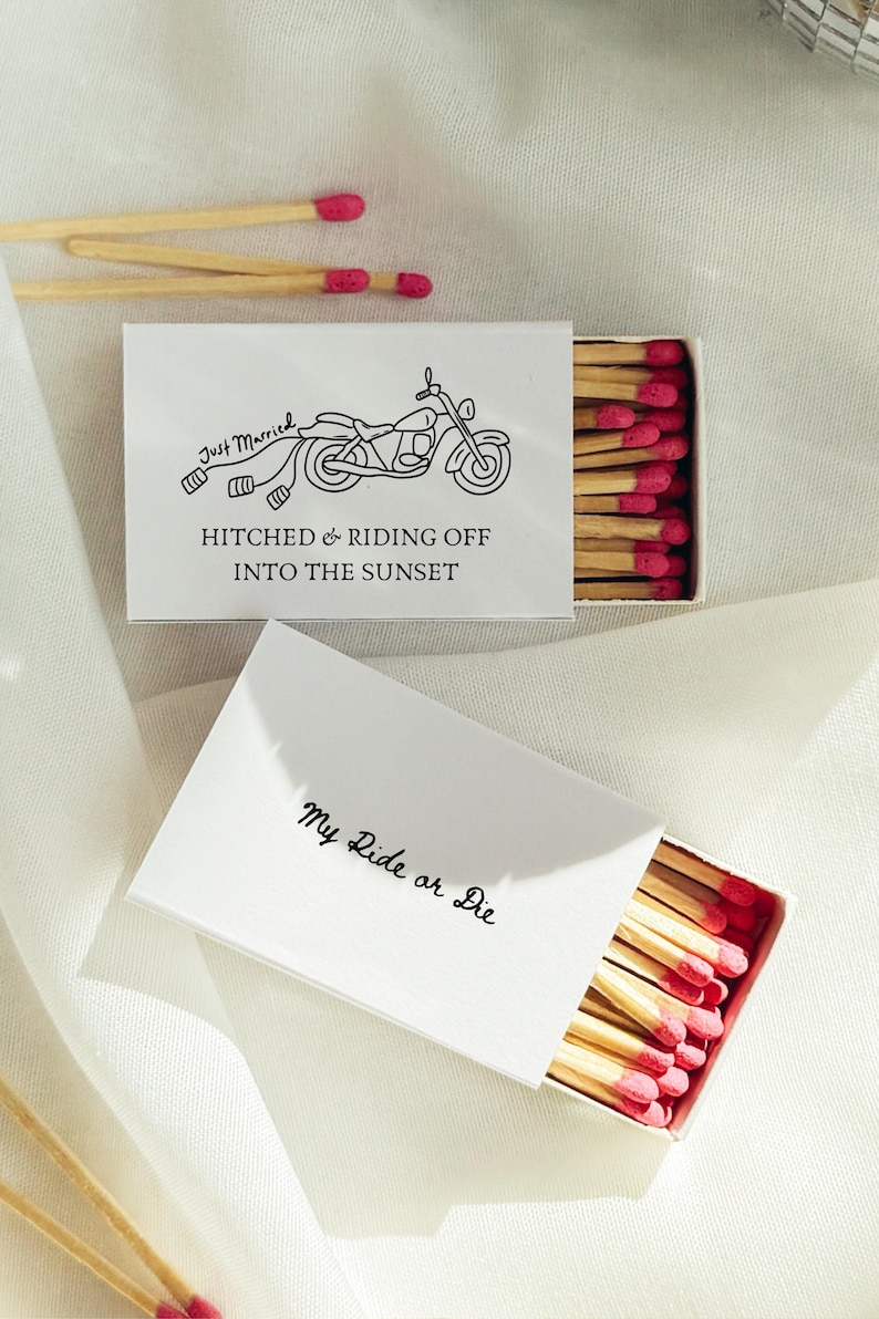 Motorcycle Just Married Drawing Matchbox Template – Wedding Favor ...