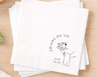 Drinks on Us Cocktail Napkin Template, Napkins For Wedding, Bridal Shower Party Napkins, Custom Engagement Party Napkins, Napkins Decor