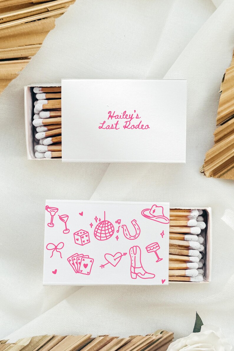 Last Rodeo Matchbox Favors | Cowgirl Bachelorette Party, Doodle Design (Digital Template) image 7
